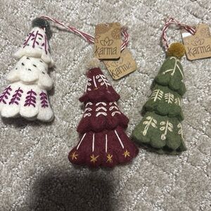 Lot Of 3 Felted Holiday Scandi Christmas Trees 100% Wool Karma 4.5”